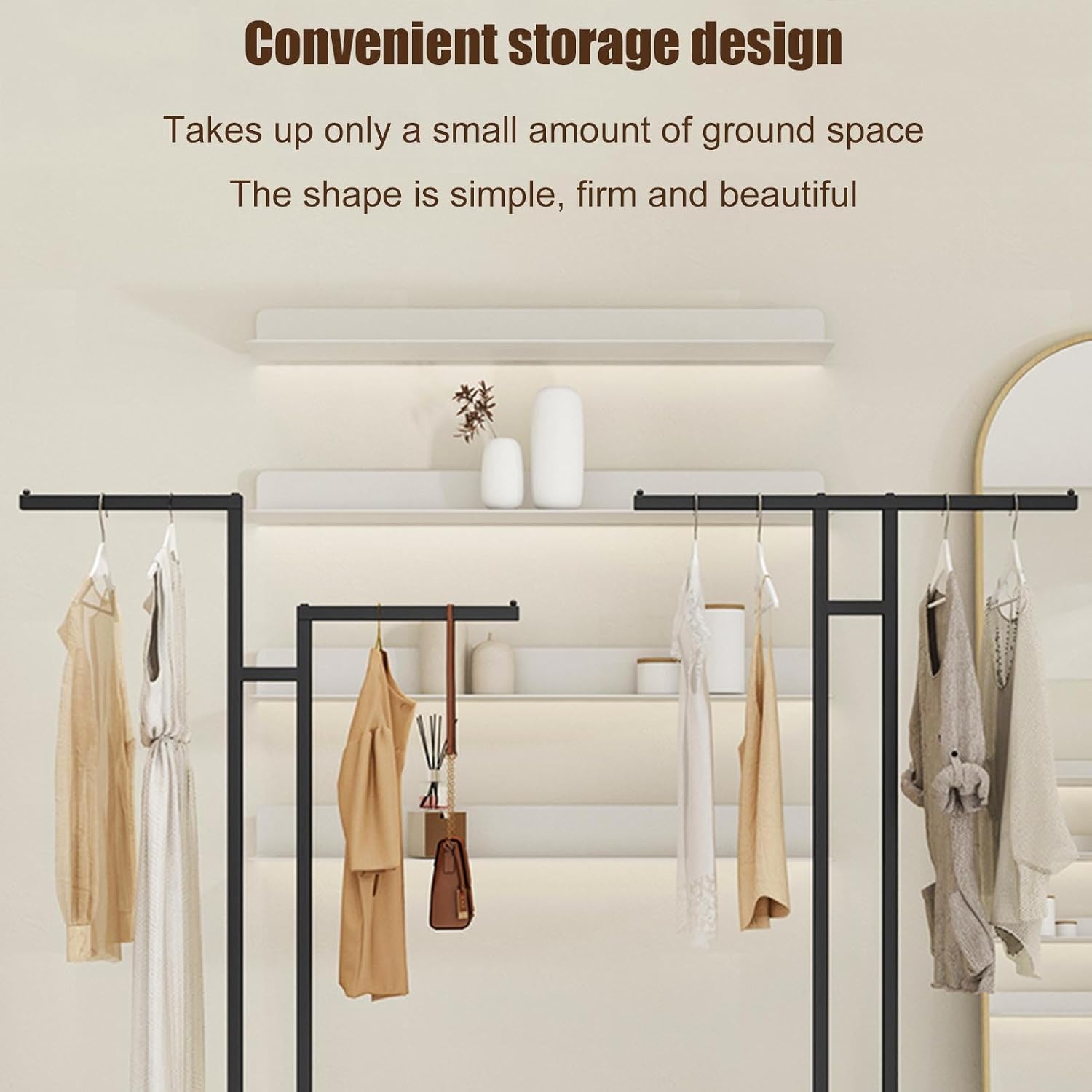 Modern Clothing Rack Freestanding Garment Hanger, Clothing Display Stand for Shops Retail Stores Home Storage, 2-Way Suit Shirt Clothing Rack,Gold-Style 2