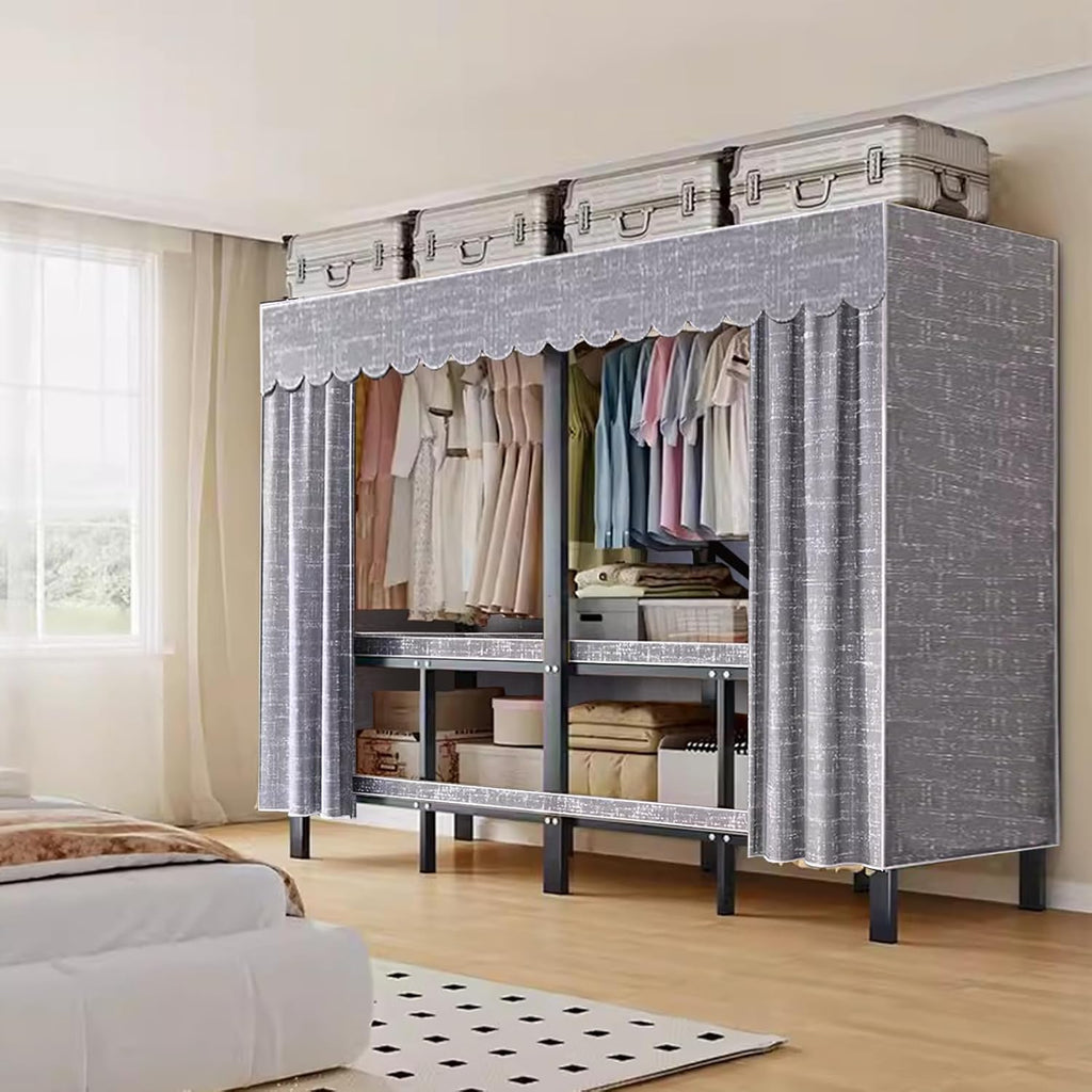 Large Heavy-Duty Portable Wardrobe Closet Rack with Cover - Rolling Freestanding Clothes Organizer System for Hanging Clothes
