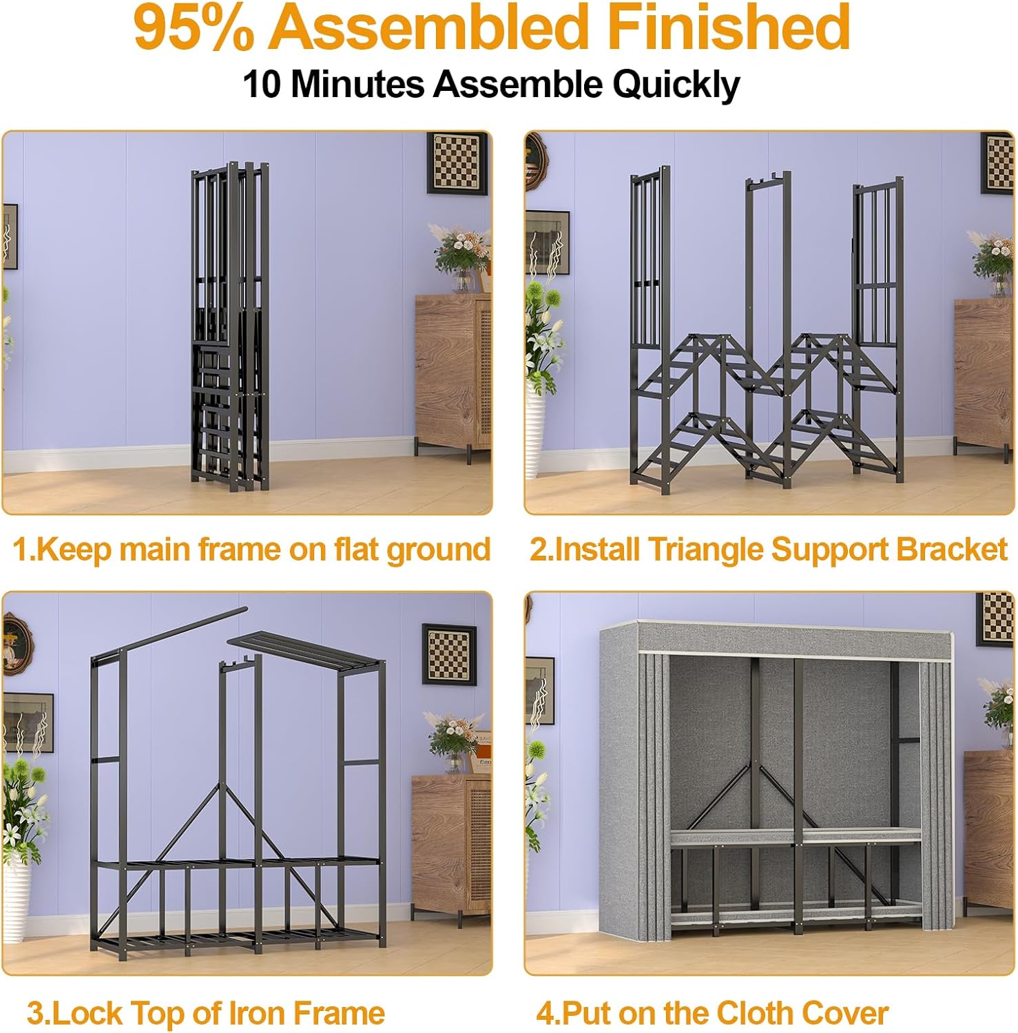 Premium Strong Heavy Duty Clothes Rack with Cover, 95% Assembled Freestanding Fordable Clothing Racks for Hanging Clothes, 71' Lx71 H,Black