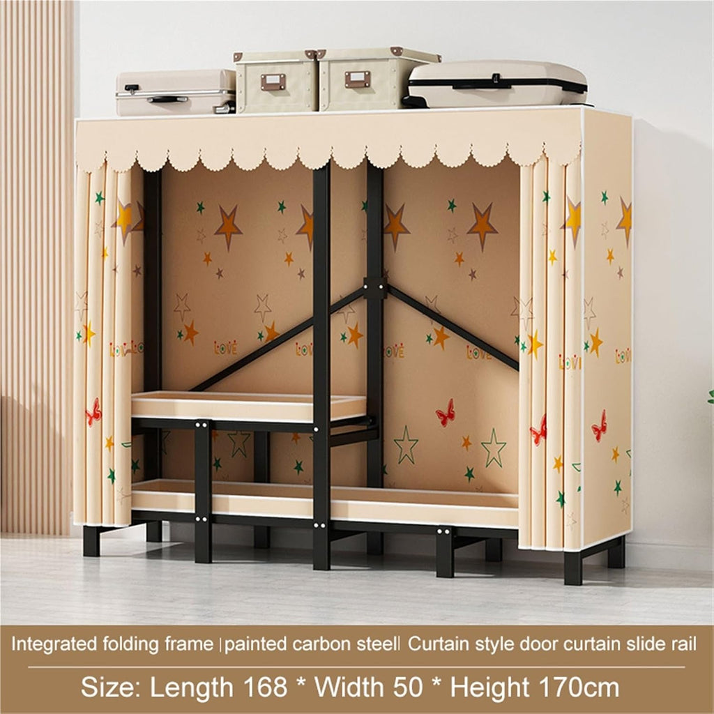 Heavy Duty Portable Wardrobe Closet,Foldable Clothes Hanger With Cover, Portable Metal Wardrobe Closets,Metal Clothing Rack Cotton Cover, Garment Rack With Hanging Rods(168cm)
