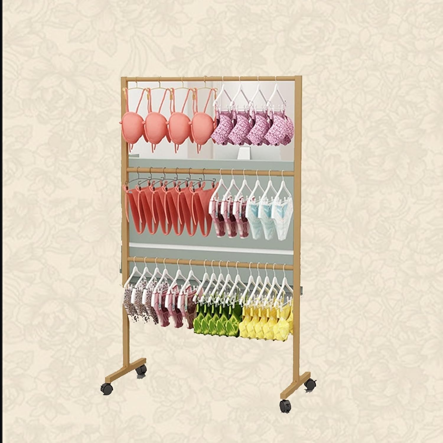 Metal Hijab Hangers - Underwear Display Rack, Bra Rack With Wheels, Garment Rack, Clothing Store, Retail Shelving,Commercial Free Standing Hanger For Bikini,Swimwear,Lingerie(Color:Gold,Size:L80xH135c