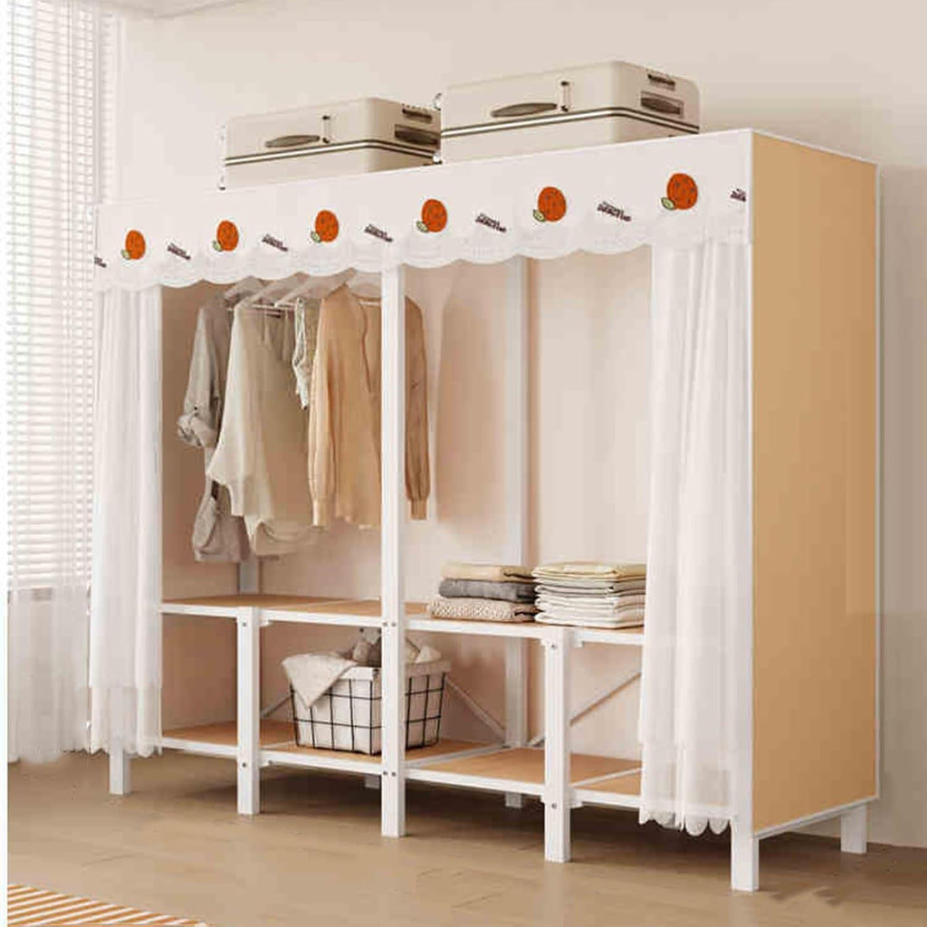 Portable Closet Wardrobe,Spacious Steel Tube Clothes Storage Organizer,Freestanding Coat Storage Garment Racks,for Bedroom Free Standing Clothes Rack with Cover(Color 1)