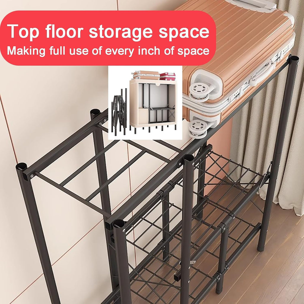 Portable Foldable Wardrobe Closet, Garment Rack with Cover for Hanging Clothes, Clothes Rack with Storage Basket, Clothes Storage Box, Thickened Steel Tube(Blue)