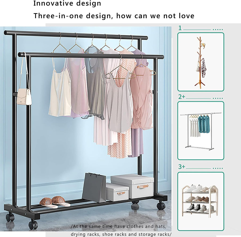 Clothes Rack Heavy Duty Garment Racks,with Shelves Industrial Free- Standing Metal Coat Rack,for Clothes Shirts Bags Pants Shoes Storage Boxes