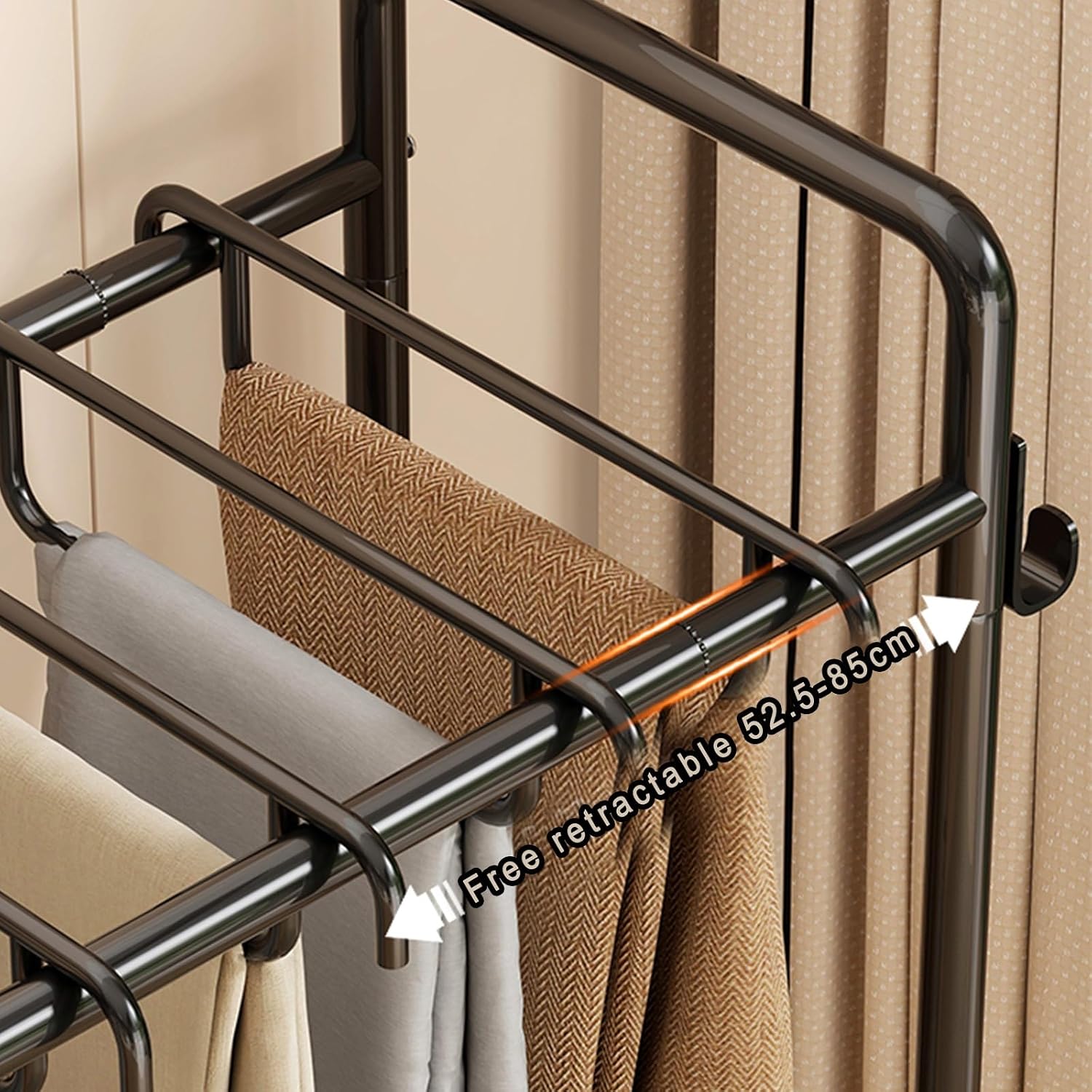 Freestanding Garment Rack with Casters, Movable Trouser Hanger & Multifunctional Storage for Bedroom, Ideal Slacks Organizer, Stylish White Design