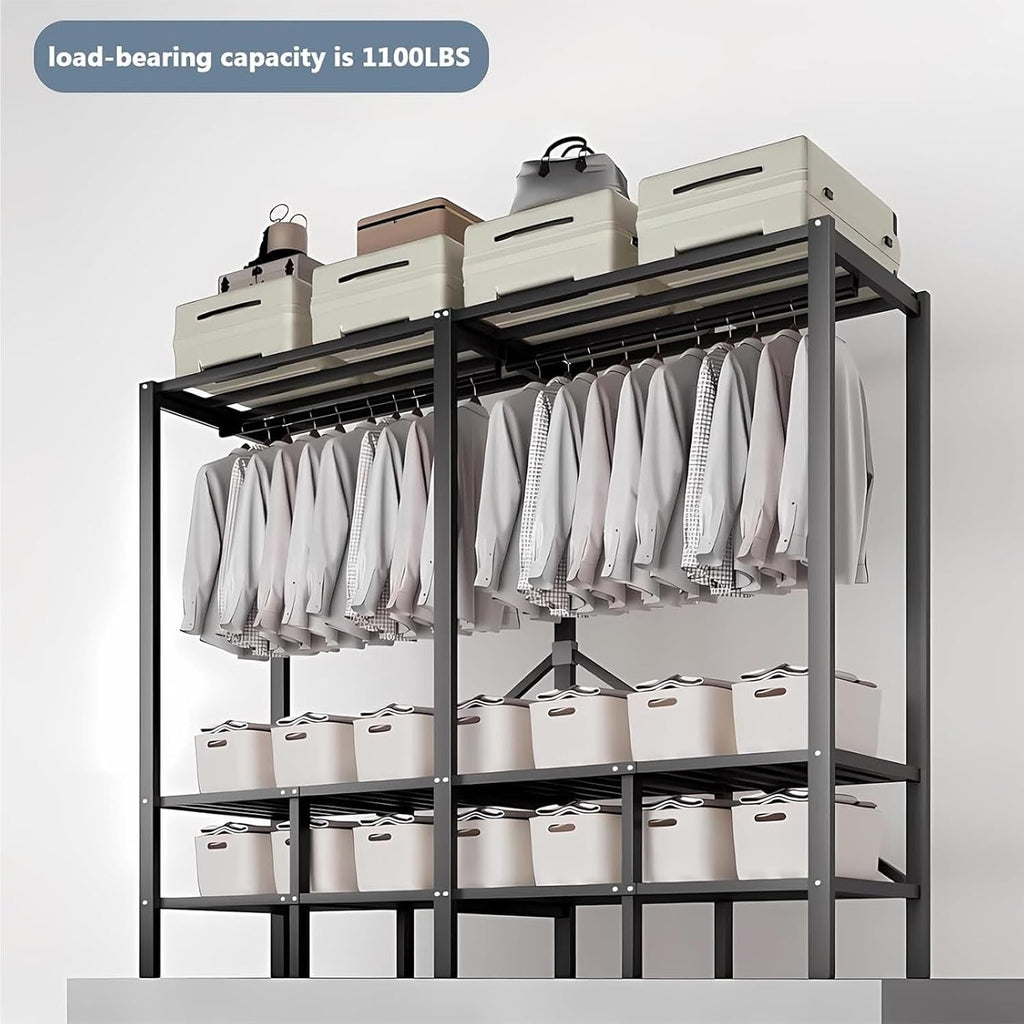 Portable Folding Wardrobe Closet, Heavy-duty Clothe Rack With Cover Foldable Metal Garment Rack On Wheels Freestanding Rolling Clothing Coat Storage Rack 20.4in Width Load 2000lbs(180cm/70.87in)
