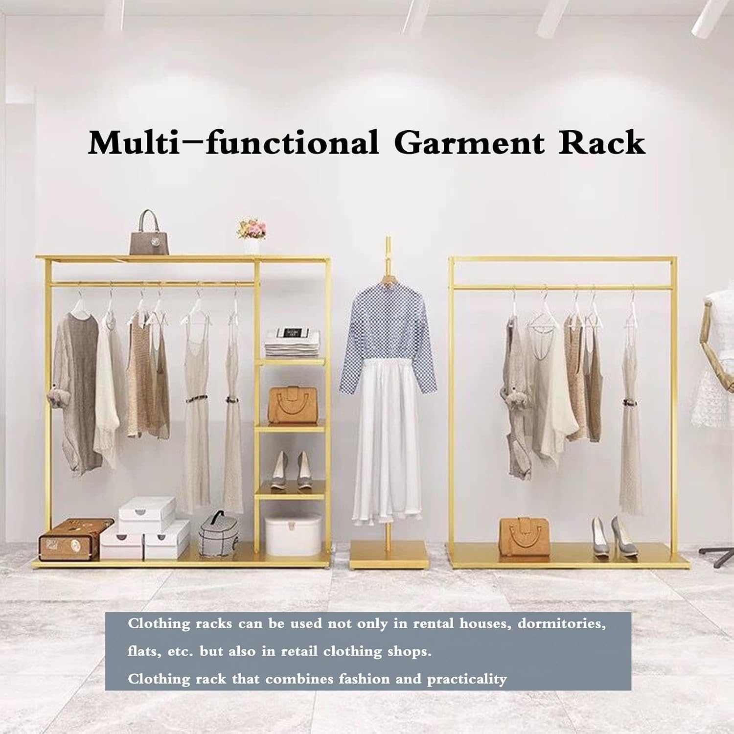 Hangers Display Stand - Garment Rack with Shelf, Metal Clothing Rack Free Standing Closet Organizer with 5 Tier Shelf,Large Clothing Display Stand for Home, Clothing(One Color-100 * 40 * 155cm