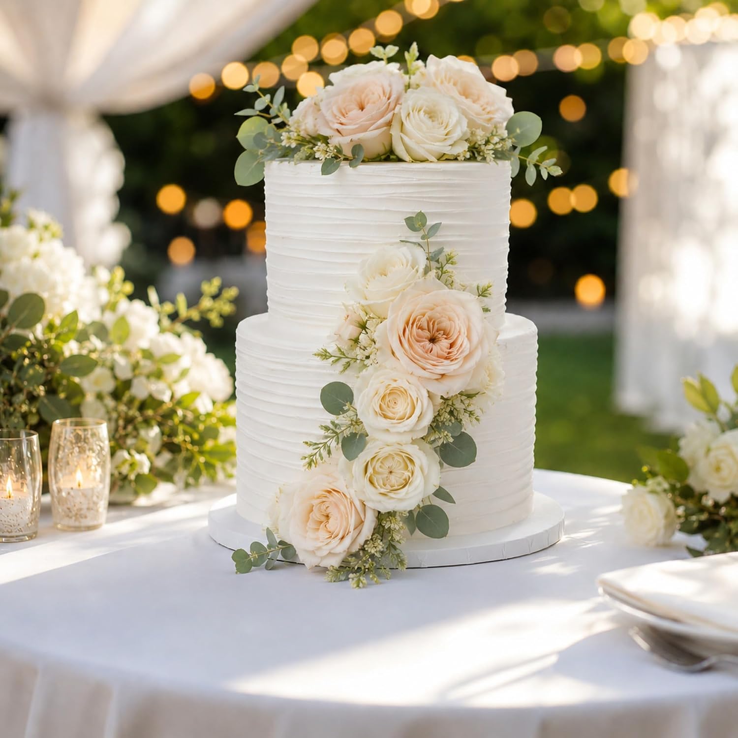 FromJennWithLove 2 Tier Fake Wedding Cake, 12' Tall Handcrafted Ivory Display Cake – 4-Day Artisan Process, Made in USA – Reusable Centerpiece for Weddings & Bridal Showers
