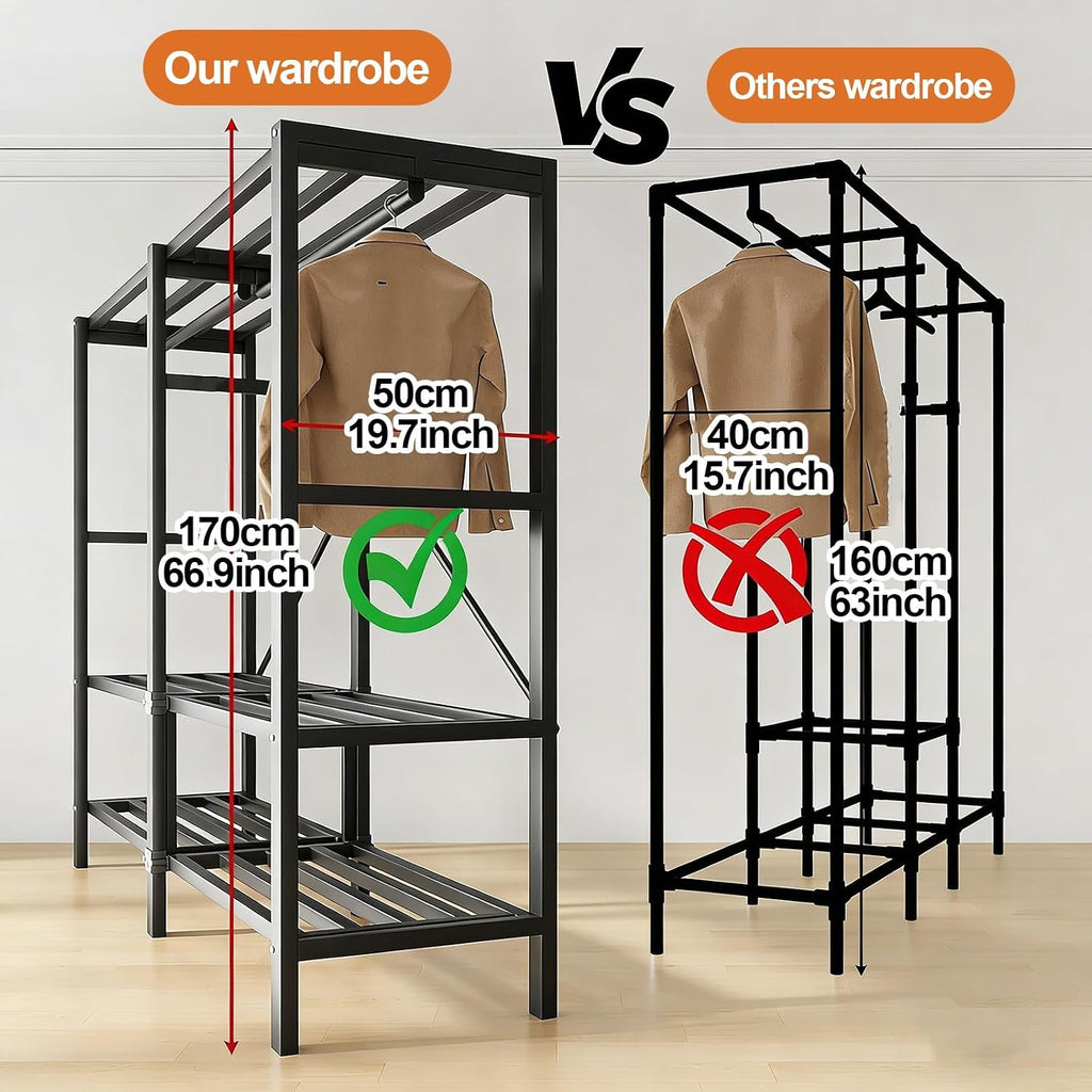 Foldable Garment Rack With Cover, Heavy-Duty Portable Closet With Steel Frame, Large Freestanding Wardrobe For Hanging Clothes And Coat Storage In Bedroom(Purple,96cm/37.8inch)