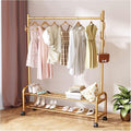 Generic Garment Rail Shoe Bench Coat Stand Rack Hanger Clothes Rack With Shelves, Free-Standing Garment Rack With Wheels, Upgrade Stable Double Deck Clothes H, 100*37*166cm, Gold
