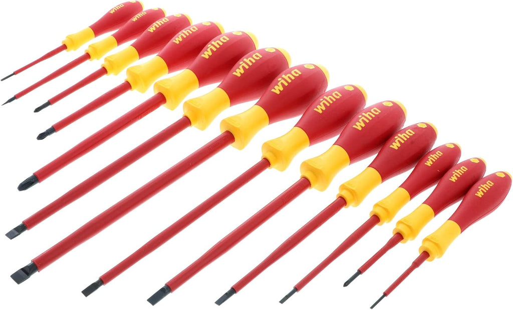 Wiha 32094 Slotted & Phillips Insulated Screwdriver Set, 13 Piece, 1000V VDE, SoftFinish Handle, Black Oxide