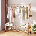 Clothes Rod Rack Shoe Bench Coat Stand Rack Hanger Clothes Rack With Shelves, Free-Standing Garment Rack With Wheels, Upgrade Stable Double Deck Clothes Hanging Rack, Storage Shelf Coat Rack