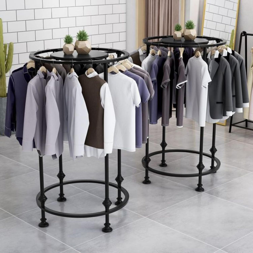 27.5in Round Clothing Rack with Top Shelf - Metal Clothing Display Stand for Retail, Freestanding Garment Rack, Stylish Gold Naajima Display Shelves, 70cm