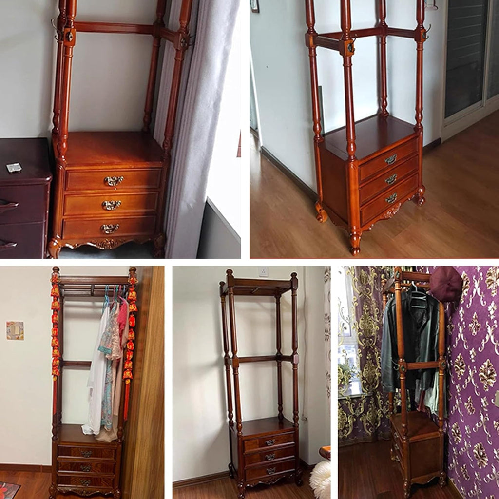 Solid Wood Clothing Racks, with 2 Drawers, Clothes Rack, Hat Storage Stand, Floor-standing Garment Racks, for Hanging Shirts, Jackets, Coat(Brown)