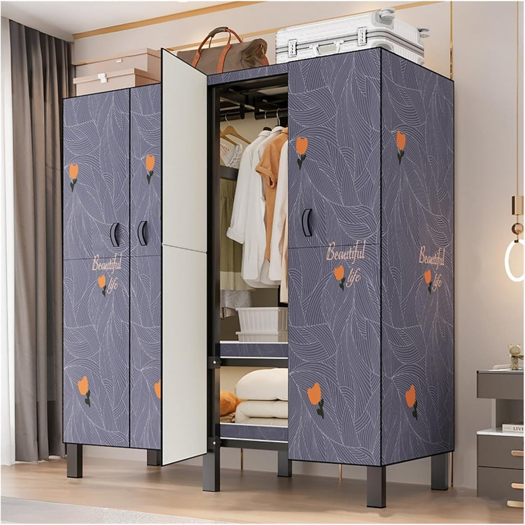 Foldable Closet Wardrobe Heavy Duty Clothes Rack With Cover Portable Metal Clothing Rack Organizer Freestanding Armoire Storage Garment Racks For Hanging Clothes(C,87x172x52cm/34X68X21IN)