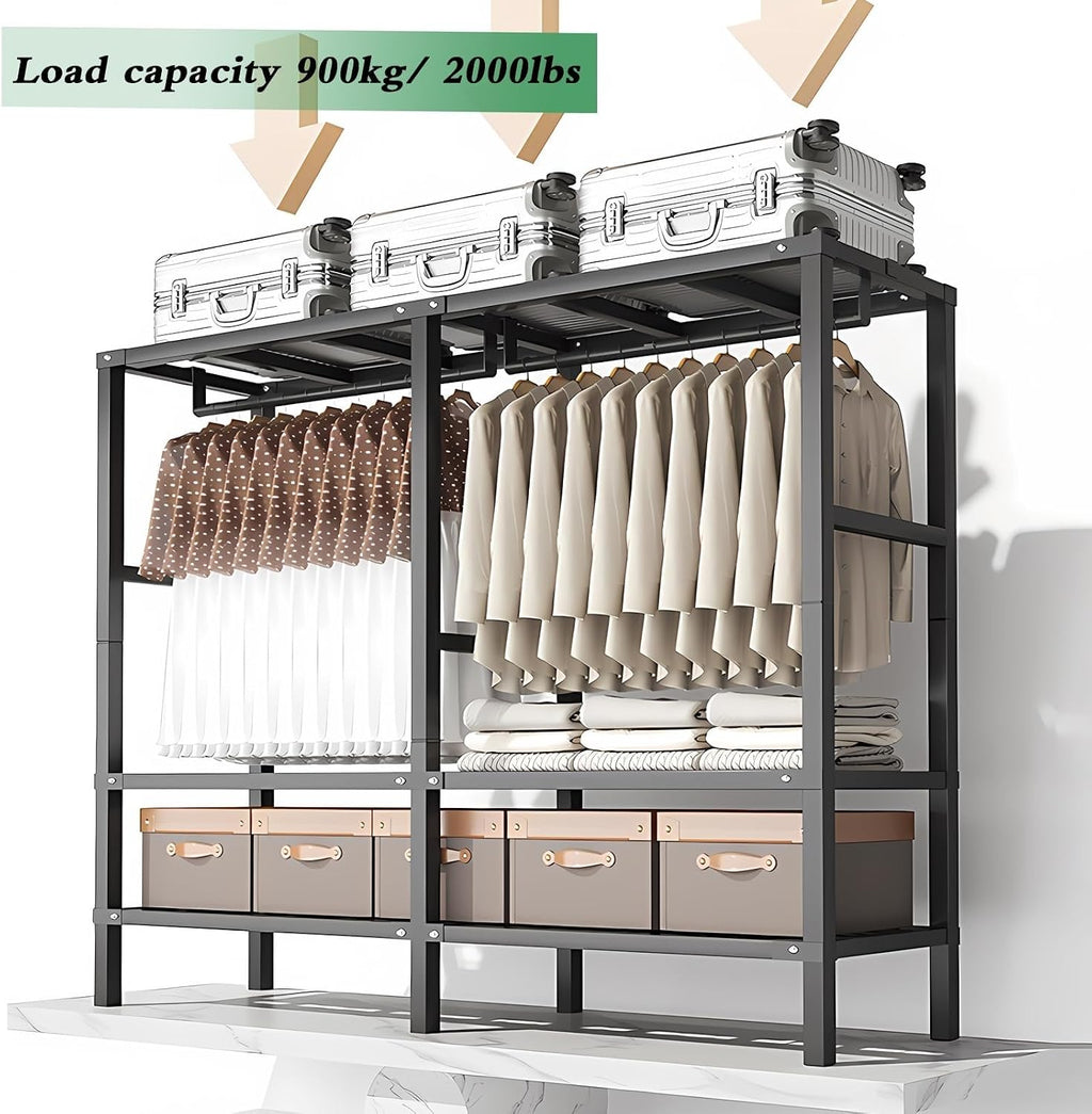 Large Wardrobe Clothes Organizer, Heavy-Duty Portable Clothe Rack With Cover Foldable Metal Garment Rack On Wheels Freestanding Rolling Clothing Coat Storage Rack 20.4in Width Load 2000lbs(180cm/70.87
