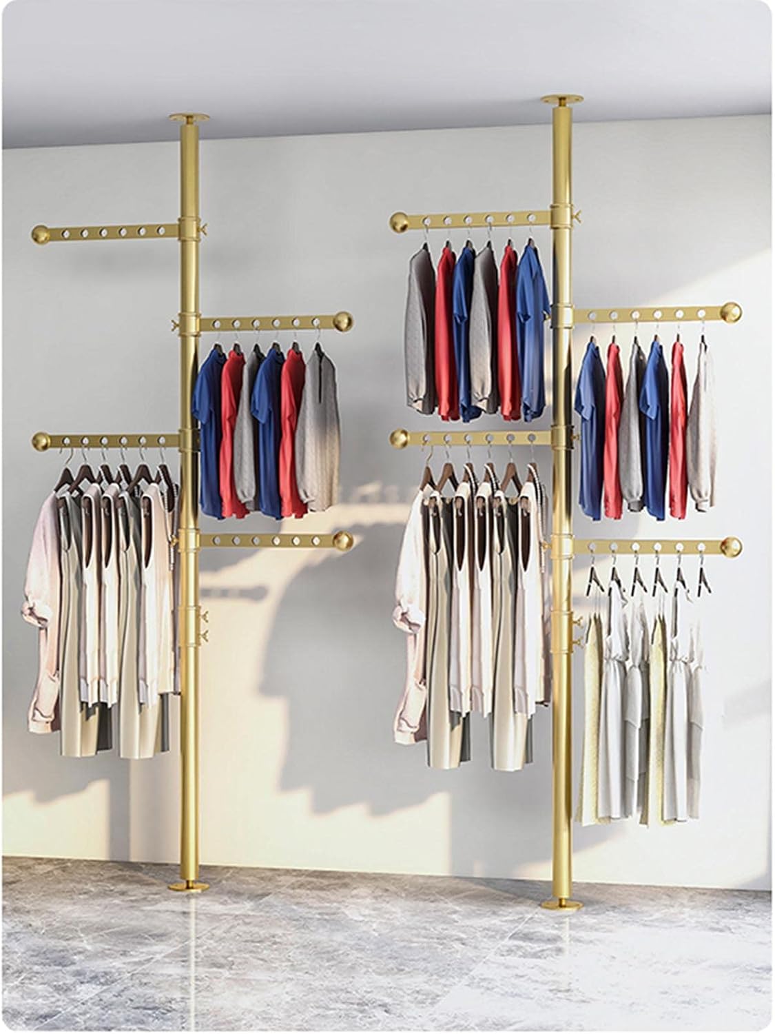 Floor Standing Metal Clothes Hanger Drying Rack, Bedroom Balcony Freestanding Garment Display Rack Telesfolding Hanger Ceiling Clothes Rack, Multipurpose Hanger(5 Layers