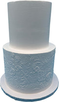 FromJennWithLove 2 Tier Fake Wedding Cake with Stencil Texture, 12' Tall Handcrafted Ivory Display Cake – 4-Day Artisan Process, Made in USA – Reusable for Weddings & Events