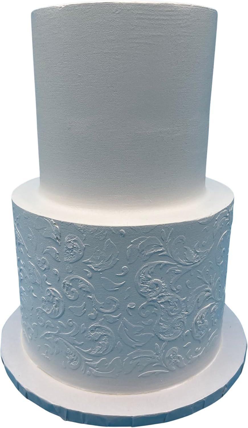 FromJennWithLove 2 Tier Fake Wedding Cake with Stencil Texture, 12' Tall Handcrafted Ivory Display Cake – 4-Day Artisan Process, Made in USA – Reusable for Weddings & Events