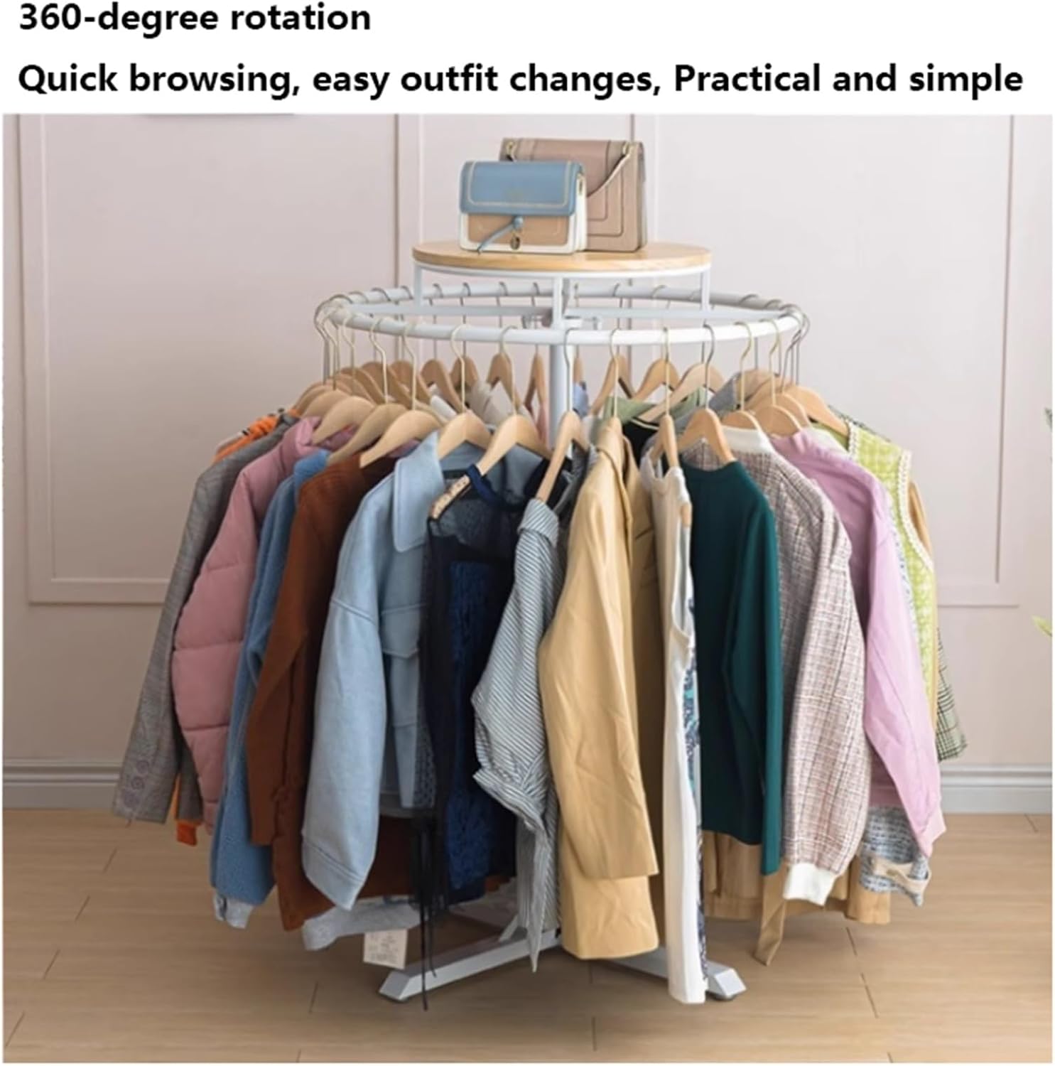Freestanding Garment Rack, Metal, Commercial Clothes Display Stand, Heavy Duty, 360° Rotating, for Retail Boutiques Home, Laundry Room, 53/59in(White,60 * 135cm)