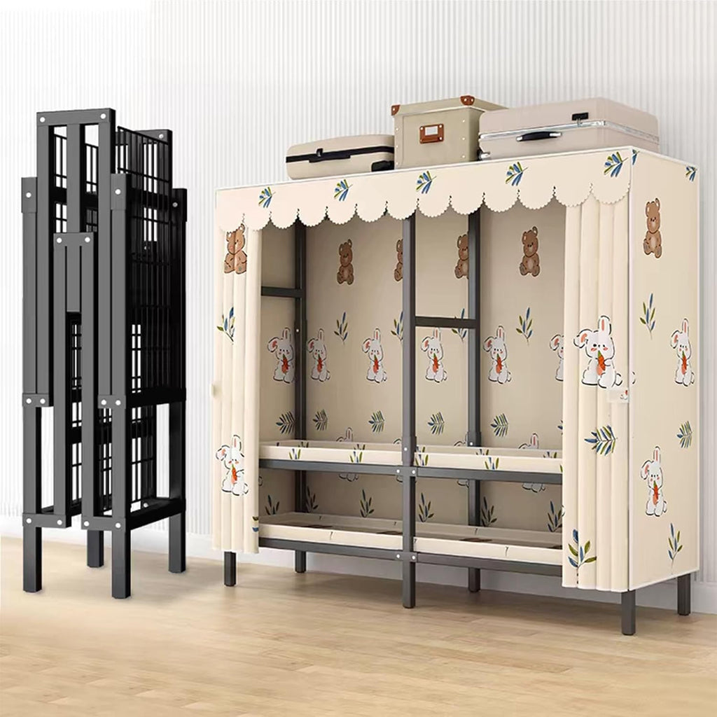 1100lbs Heavy-Duty Foldable Garment Rack With Cover - Large-capacity All-steel Floor-standing Wardrobe Rack, Portable Wardrobe Closet Rack, Freestanding Clothes Organizer System ( Size : 190*50*170cm