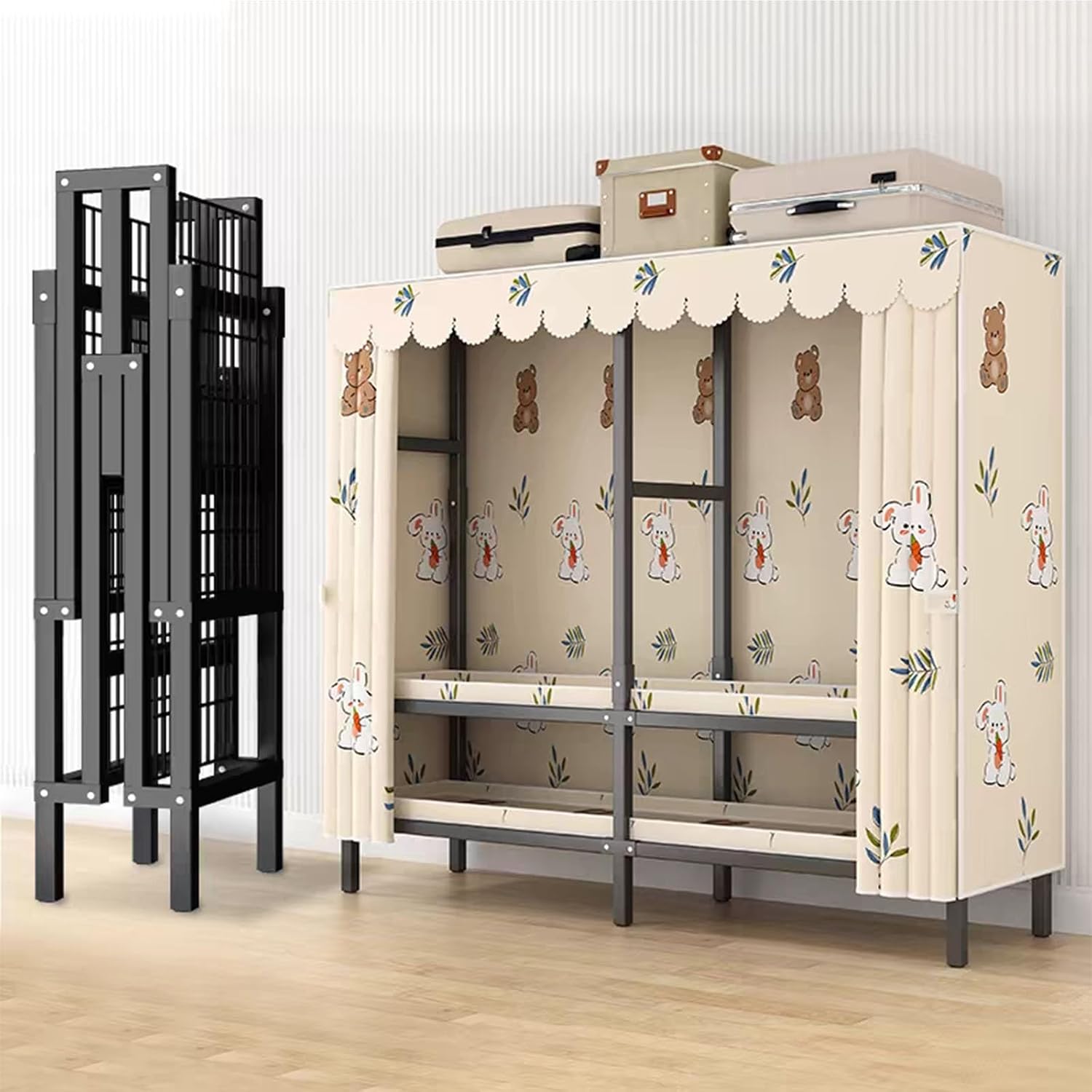 1100lbs Heavy-Duty Foldable Garment Rack With Cover - Large-capacity All-steel Floor-standing Wardrobe Rack, Portable Wardrobe Closet Rack, Freestanding Clothes Organizer System ( Size : 190*50*170cm