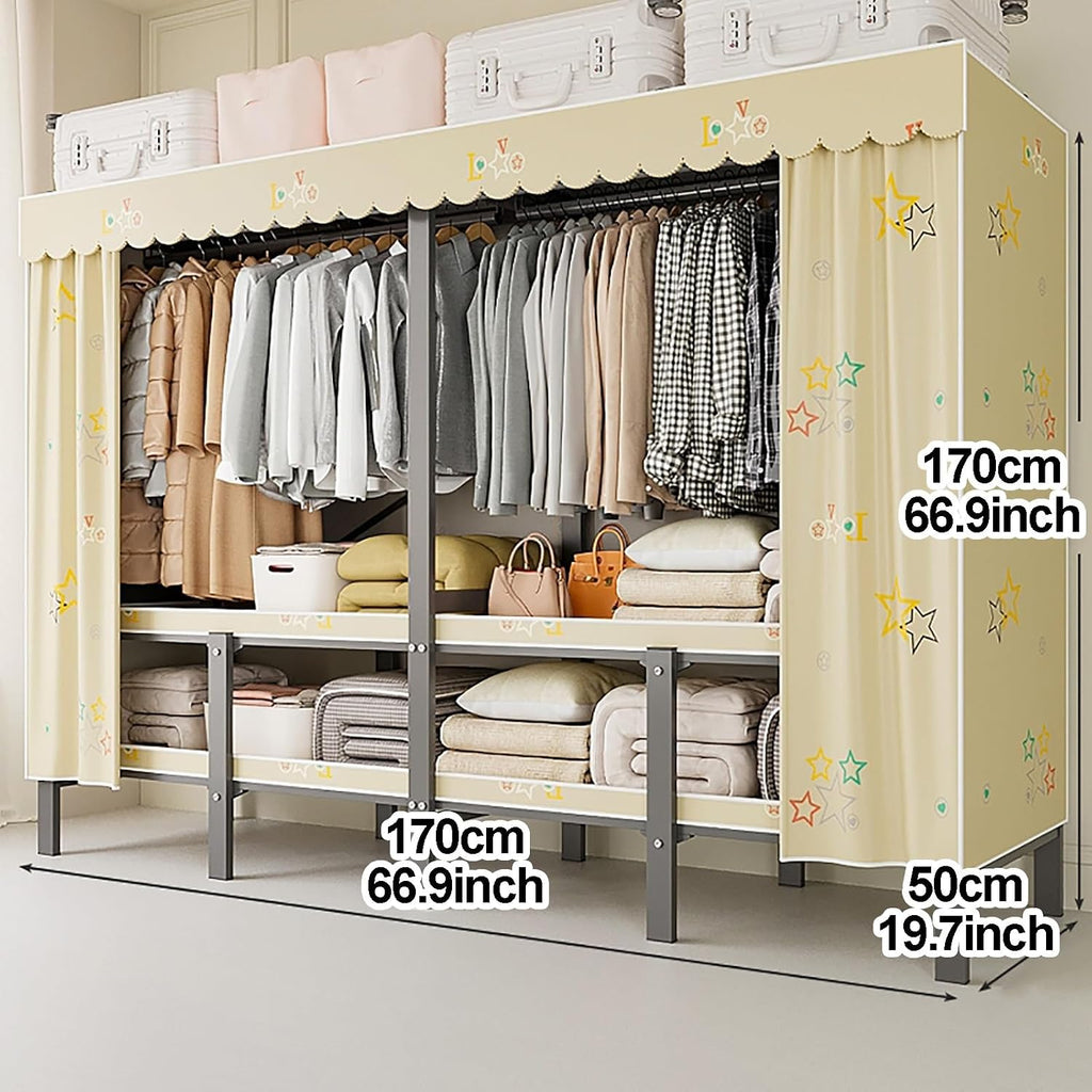 Foldable Portable Wardrobe Closet, Heavy Duty Clothes Rack With Fabric Cover, Foldable Portable Wardrobe, Freestanding Garment Rack, For Bedroom Closet(Red)