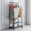 Heavy-Duty Double Rail Clothing Rack - Freestanding Metal Garment with 2-Tier Shelves & 4 Wheels - Portable Dress nizer & Drying Stand for Shirts, Coats, & More