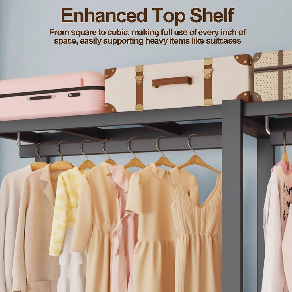 Portable Wardrobe Closet, Garment Rack With Cover, Foldable Clothes Rack For Hanging, Metal Clothing Storage Organizer For Bedroom, Freestanding Coat Storage Rack(Grey,113cm/44.5inch)
