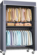 FUTASSI Black Clothing Rack with Grey Cover, P1C Rolling Closets with Wheels, Metal Garment Rack for Hanging Clothes, Clothing Storage Wardrobe, 36.2' W x 16.5' D x 80.5' H, Load 450 Pounds