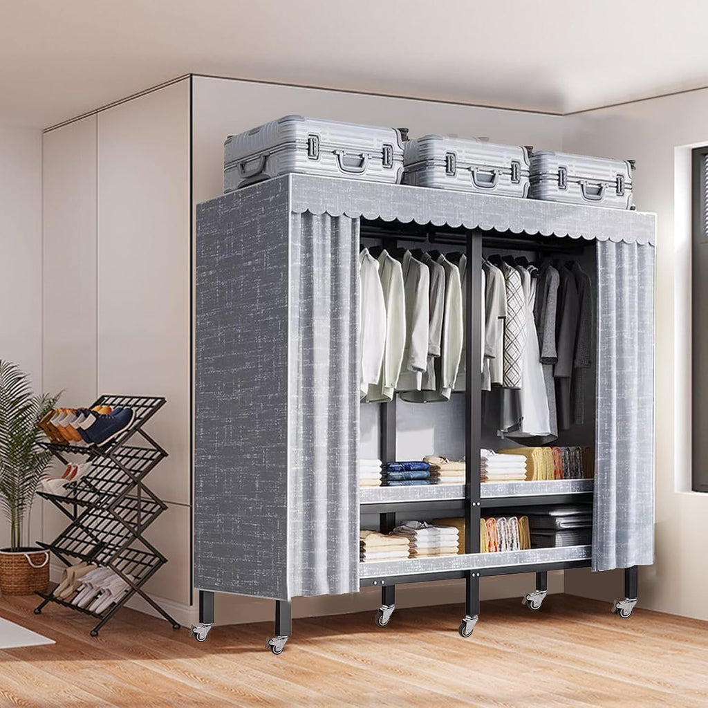 Heavy Duty Rolling Garment Rack With Cover, Width 20.47in，max 2000lbs, Foldable Clothing Rack For Hanging Clothes, Portable Freestanding Closets Wardrobe , Metal Armoires,multiple Sizes ( Size : 180*5