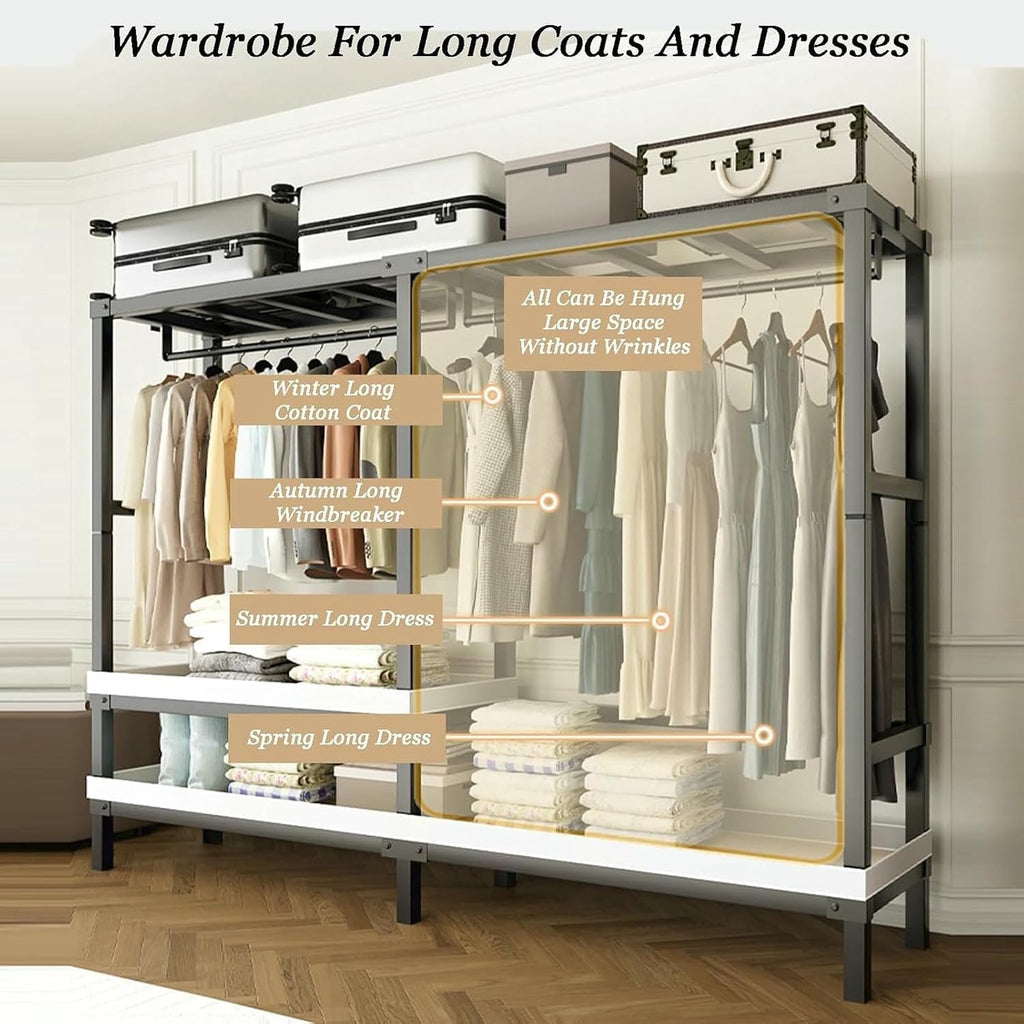 Portable Closet Wardrobe,Freestanding Closet with Adjustable Foot Pads,Coat Storage Garment Racks,for Bedroom Free Standing Clothes Rack with Cover(Color 3) Rack