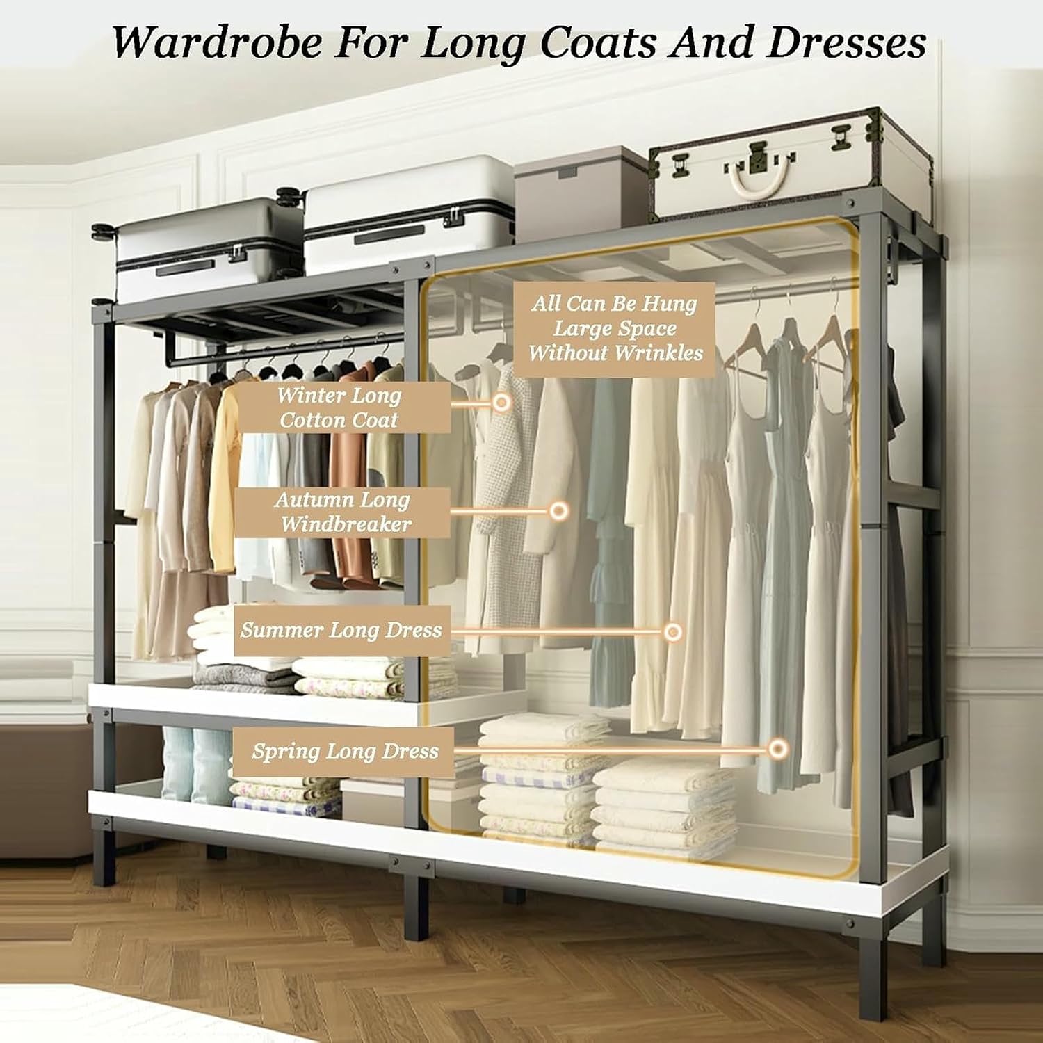 Portable Closet Wardrobe,Freestanding Closet with Adjustable Foot Pads,Coat Storage Garment Racks,for Bedroom Free Standing Clothes Rack with Cover(Color 3) Rack
