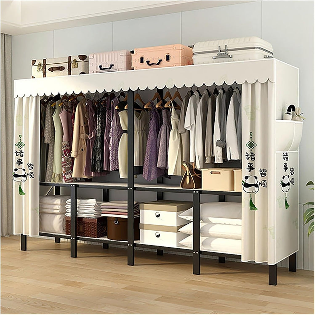 Foldable Wardrobe Closets Heavy Duty Garment Rack With Cover Metal Clothing Racks Freestanding Covered Clothes Rack Organizer Enclosed Armoires For Bedroom(B,220x45x170cm/87x18x67inch)