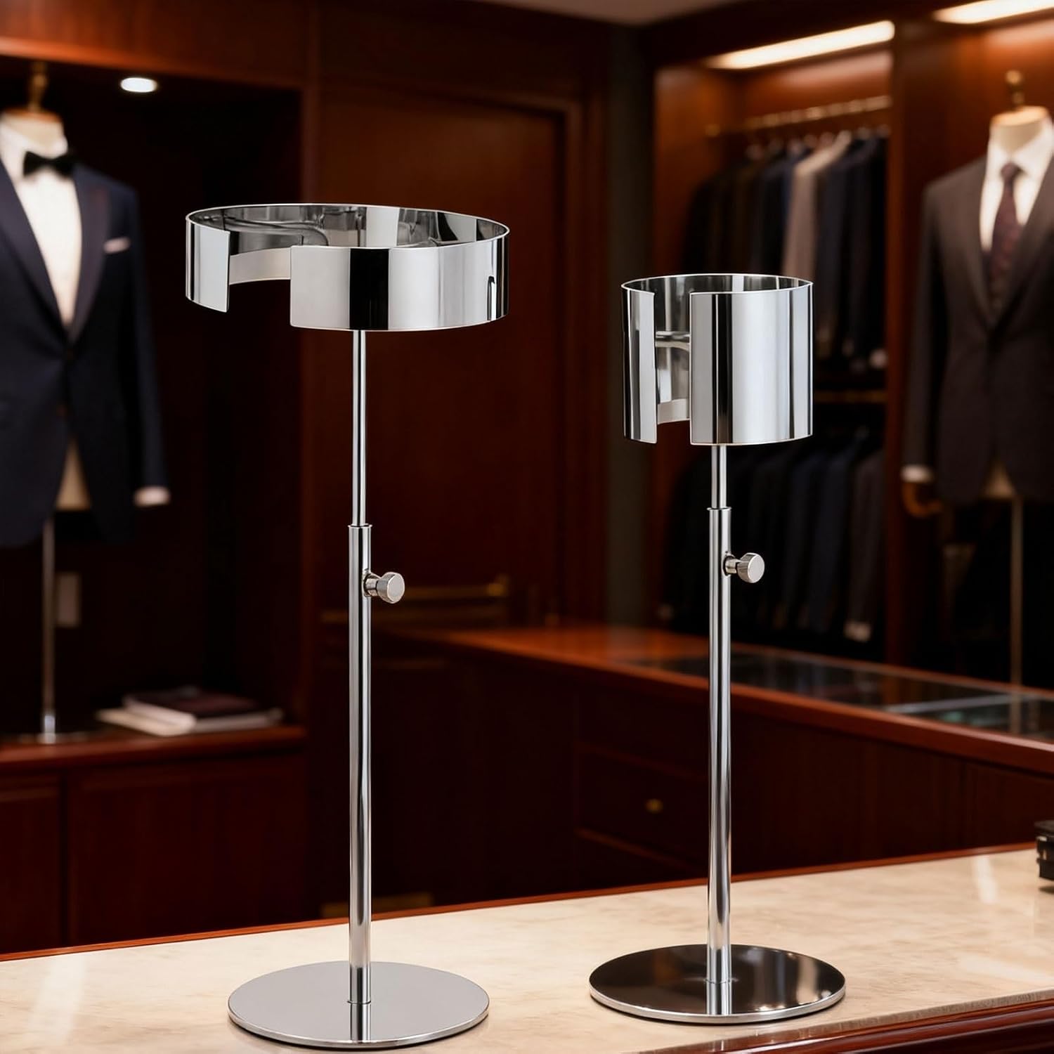 Stainless Steel Shirt Collar Display Stand, Freestanding Countertop Collar Holder For Dress Shirts & Suits, Height Adjustable Metal Collars Racks, Non-Slip Base(Rose Gold,5 Pack)