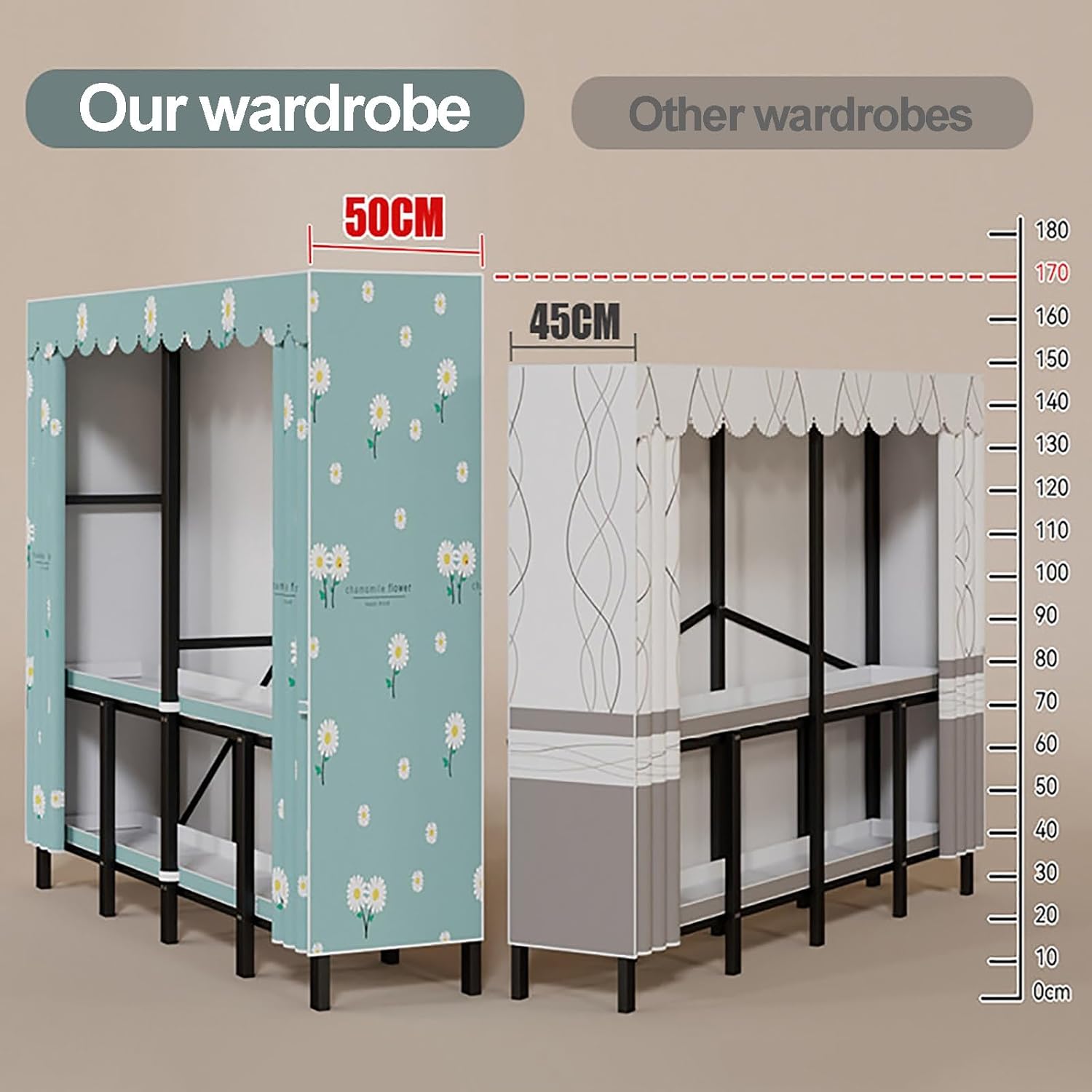 Heavy Duty Clothes Rack With Cover Foldable Wardrobe Closet For Hanging Clothing Metal Garment Rack Freestanding Covered Armoire For Bedroom(F,250cm/98.4in)
