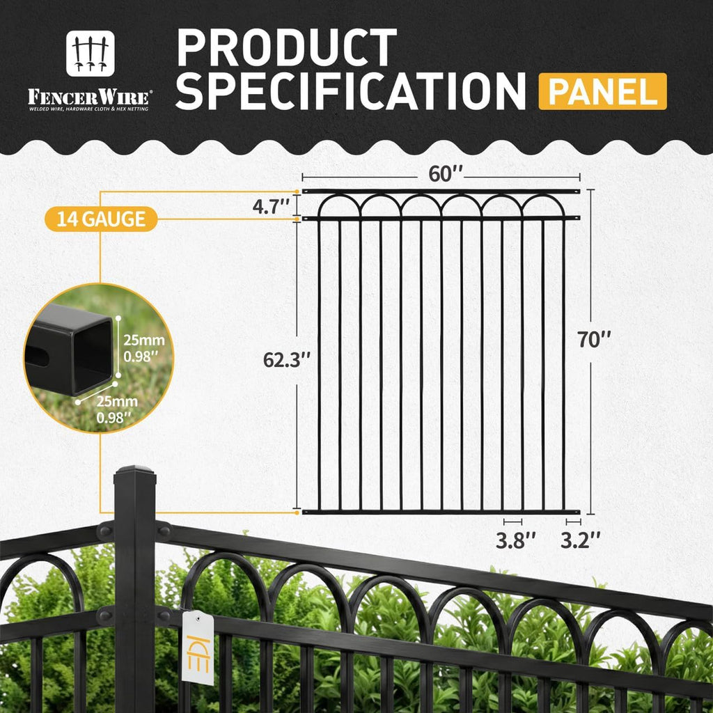 Fencer Wire Heavy Duty Arc Fence Barrier Panel, 6FT Height X 5FT Width Anti-Rust Metal Fencing Panel, Diameter Steel Outdoor Decorative Garden Fence Panel for Yard, Pool, Patio, Single Panel