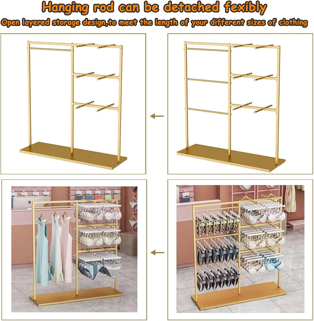 Adjustable Metal Garment Rack for Boutique | Freestanding Clothing Display for Shirts, Underwear, Bras, Socks & Scarves | Heavy-Duty Retail Storage Solution