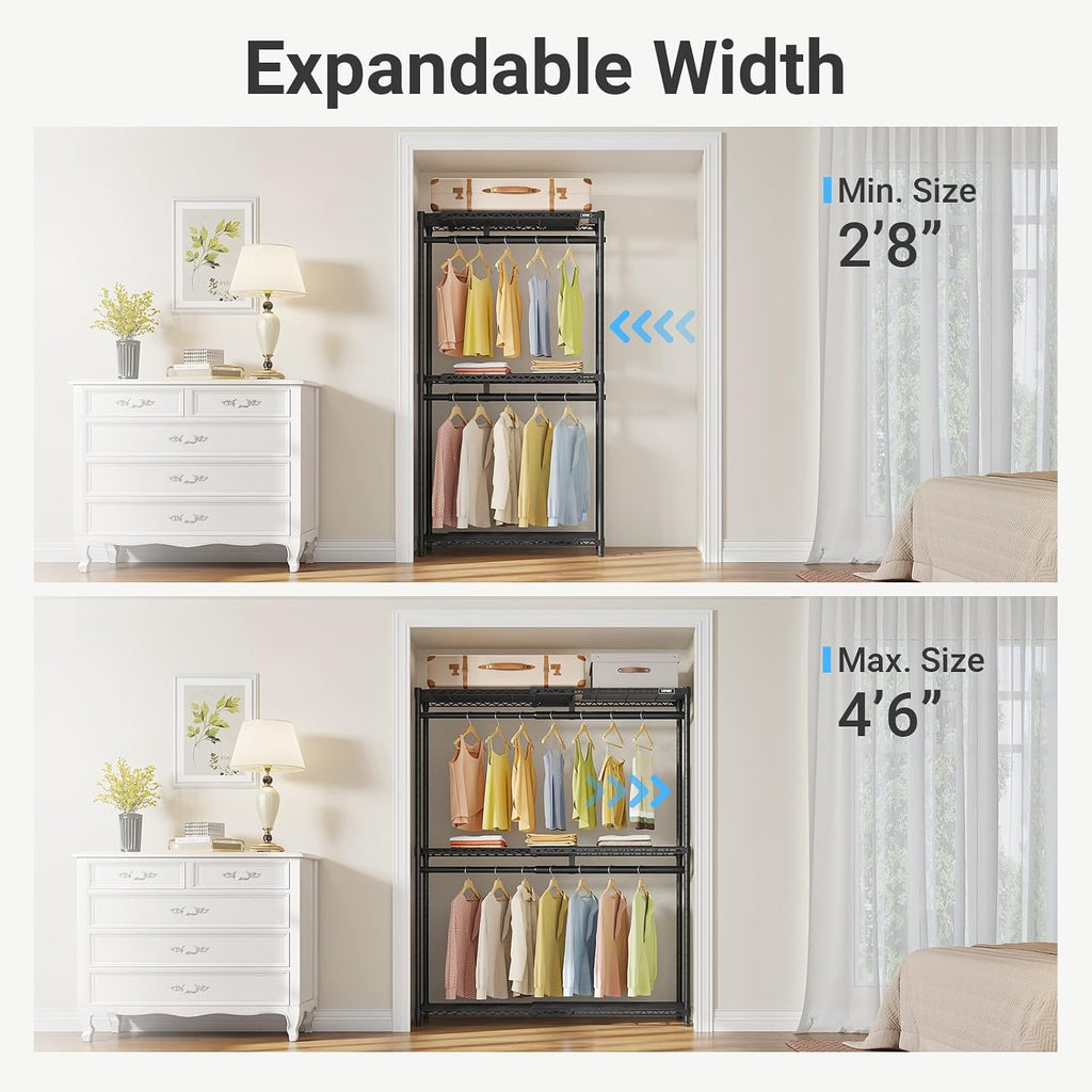 VIPEK X1 Plus Expandable Reach-in Closet Adjustable from 2'8' to 4'6' with Adjustable Shelves and Hanger Rods Clothes Rack Heavy Duty, Metal Clothing Racks Portable Walk-in Closet, Black