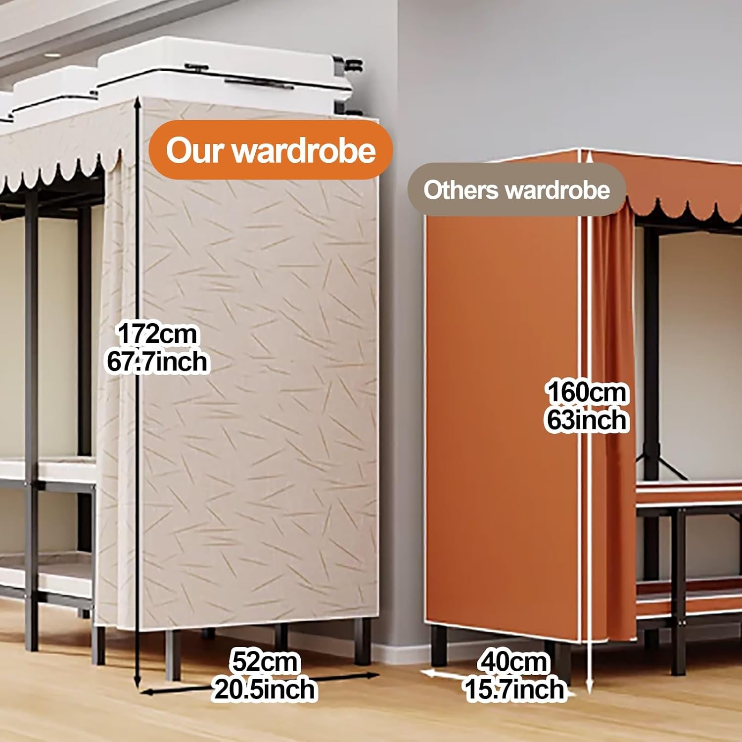 Foldable Portable Closet Wardrobe Metal Garment Racks Clothe Rack With Cover 2000Ibs Clothing Rack For Hanging Clothes Freestanding Armoire Storage(A,127cm/50inch)