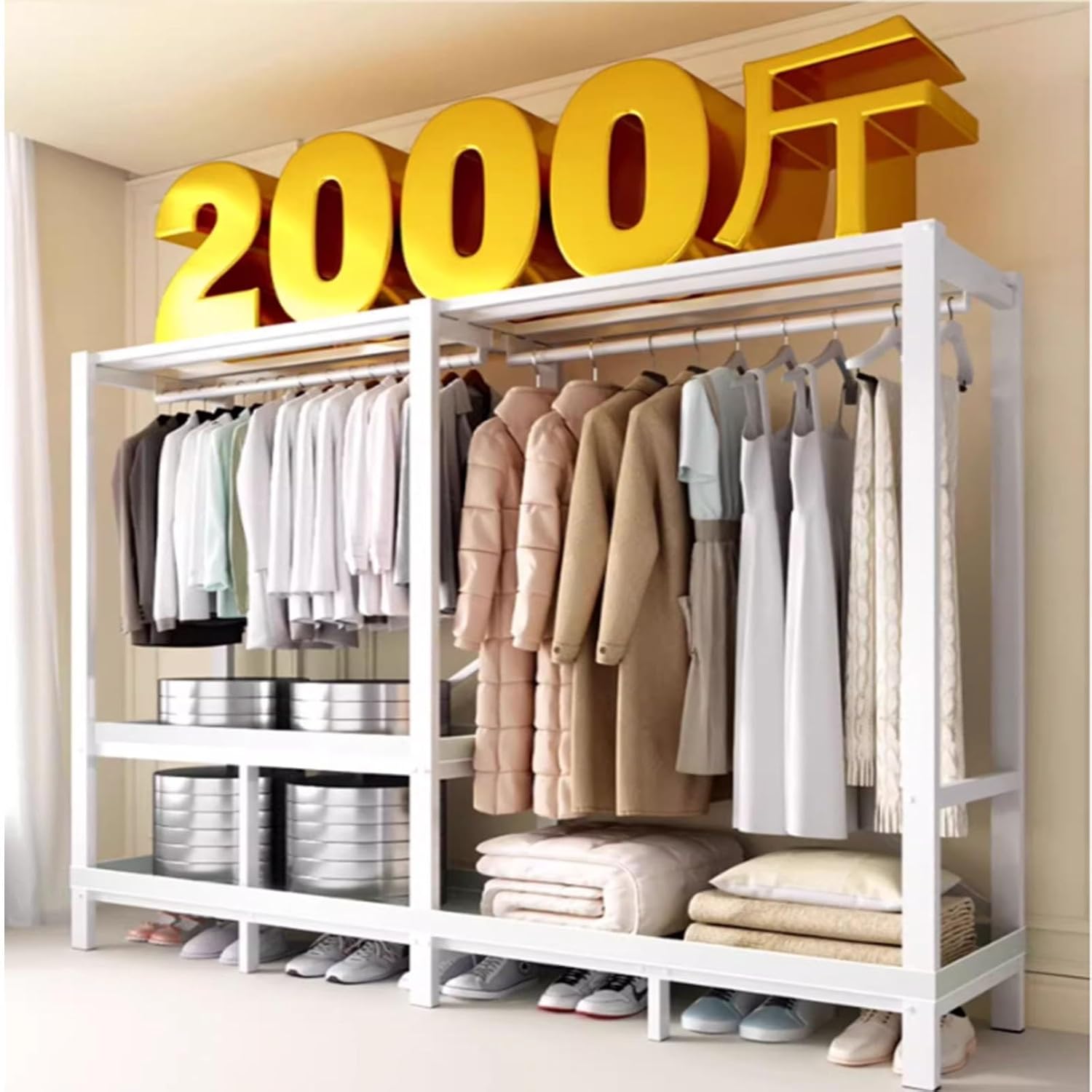 Large Capacity Portable Steel - Foldable Clothe Rack With Cover, Load 2000lbs, Heavy-duty Portable Wardrobe For Bedroom Armoires Freestanding Clothing Coat Storage Rack Rolling Garment Rack ( Color :