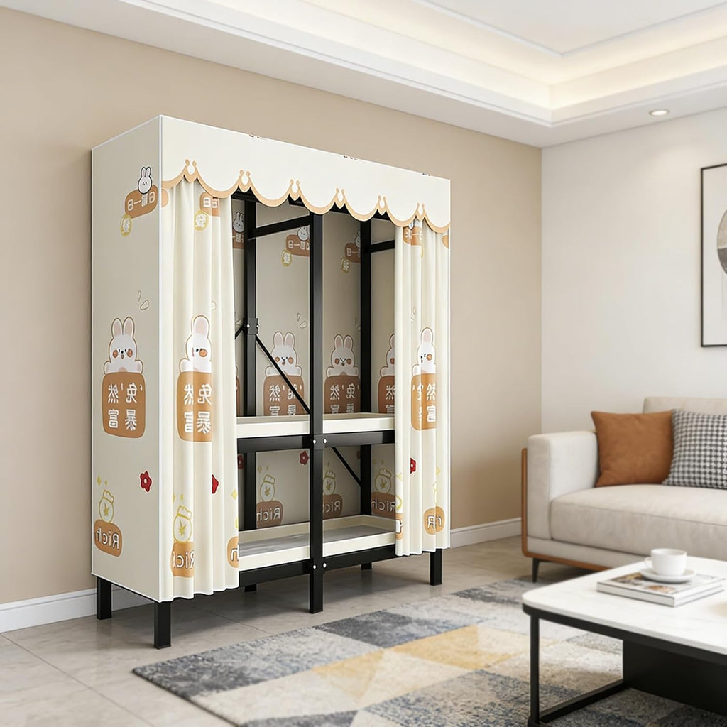 Foldable Garment Racks with Cover, Enclosed Portable Wardrobe with Independent Area, Magnetic Closet Armoire for Hanging Clothes & Bedding(1.25m/4.1ft)