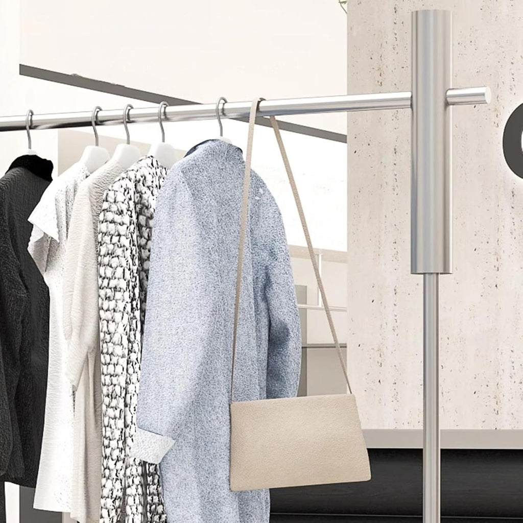 Heavy duty Garment rack Heavy Duty Clothing Rack For Hanging Clothes, Silver Stainless Steel Frame, Commercial Clothes Rail For Display And Organization, Freestanding Coat Rack For Bedroom ( 150X40X1