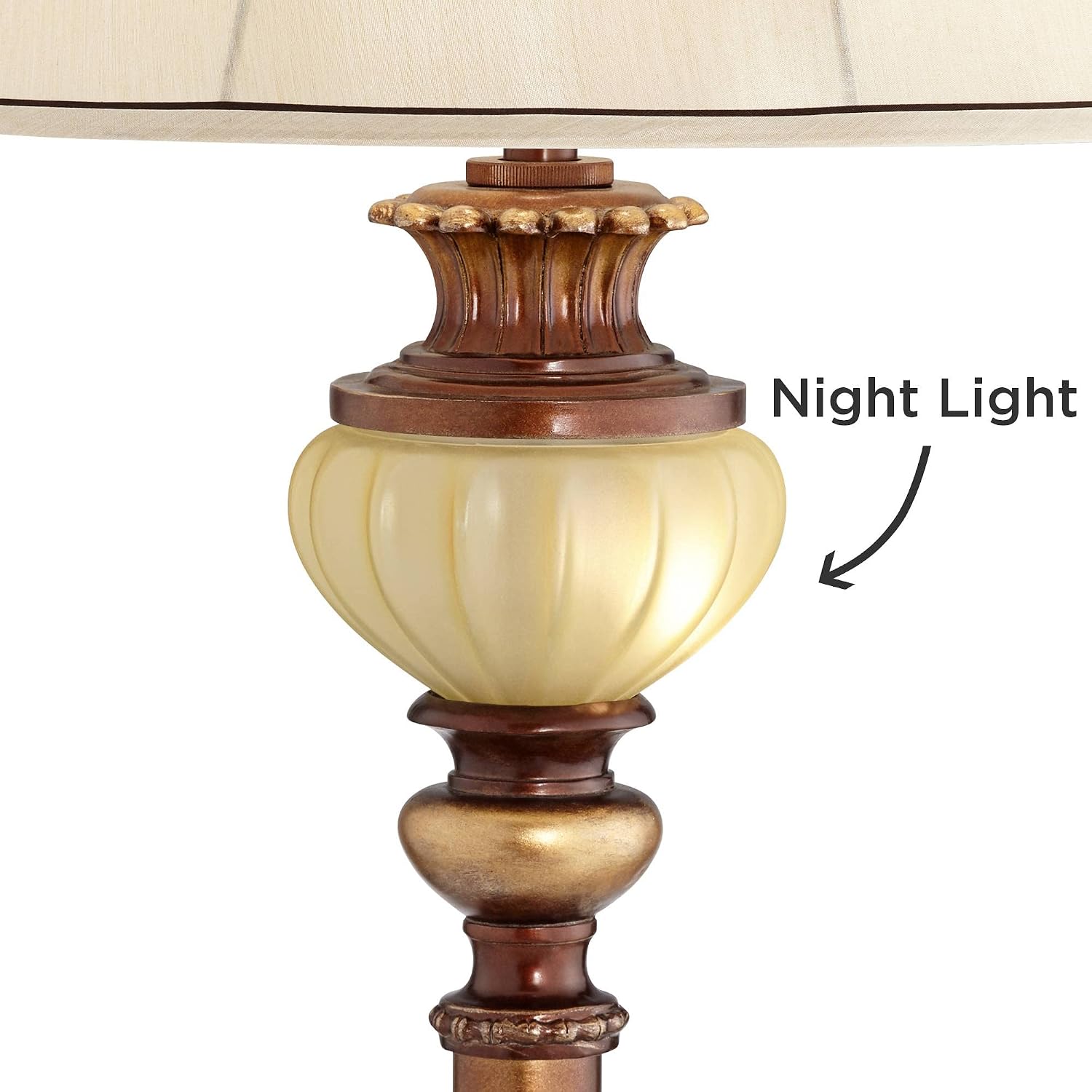 Kathy Ireland Hyde Park Rustic Vintage Floor Lamps Set of 2 with Nightlight Glass Tray 65' Tall Bronze Gold Pearl White Frosted Glass Fabric Bell Shade for Living Room Reading House Bedroom