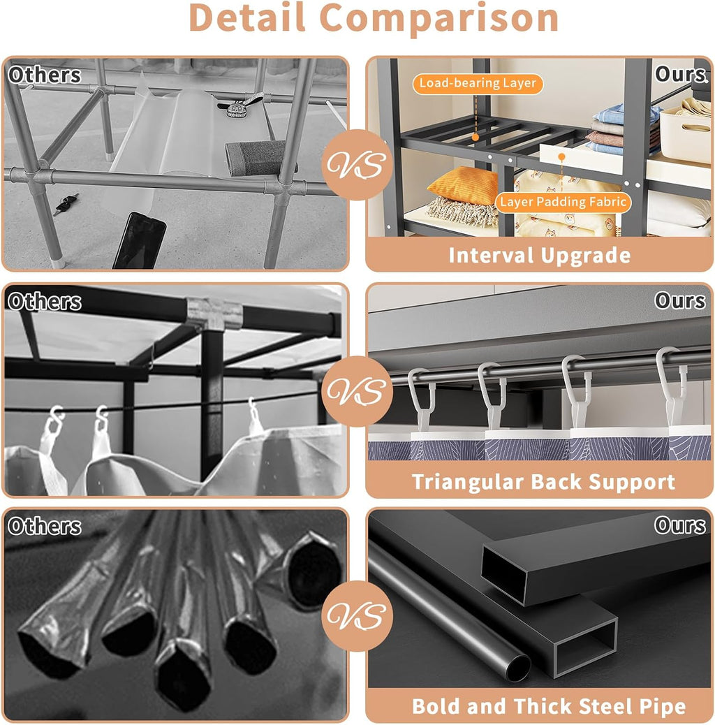 Heavy Duty Clothing Rack with Oxford Fabric Cover, Portable Closet Wardrobe with Hanging Rods, Freestanding Wardrobe, Metal Closet Rack for Hanging Clothes (Zipper Design, 49.2''/125cm)