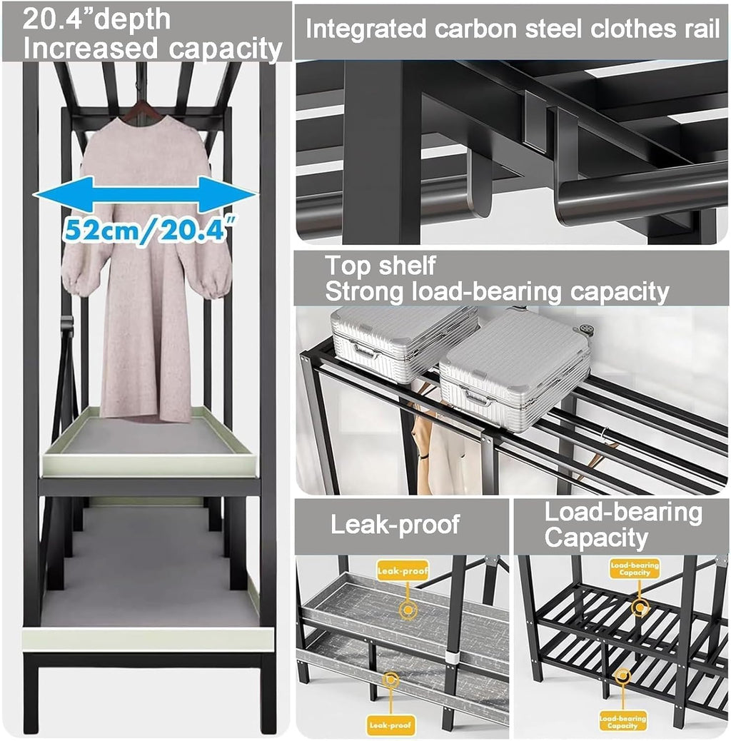 68in Heavy-Duty Portable Wardrobe Closet Foldable Garment Rack with Cover, Freestanding Armoires for Hanging Clothes(127cm/50in)