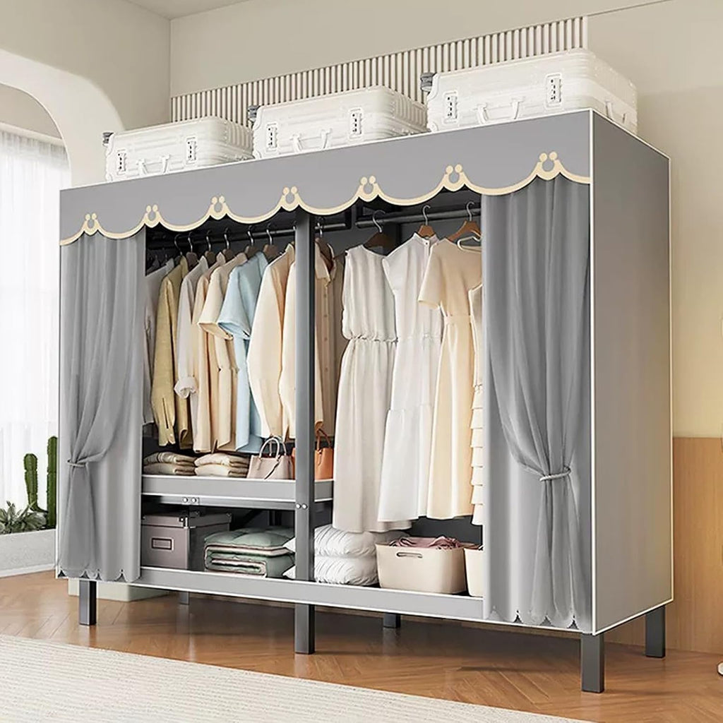 Heavy Duty Rolling Garment Rack With Cover Foldable Clothe Rack Portable Wardrobe Closet For Bedroom Armoires Freestanding Clothing Coat Storage Rack Garment Rack For Hanging Clothes(150cm/59in)