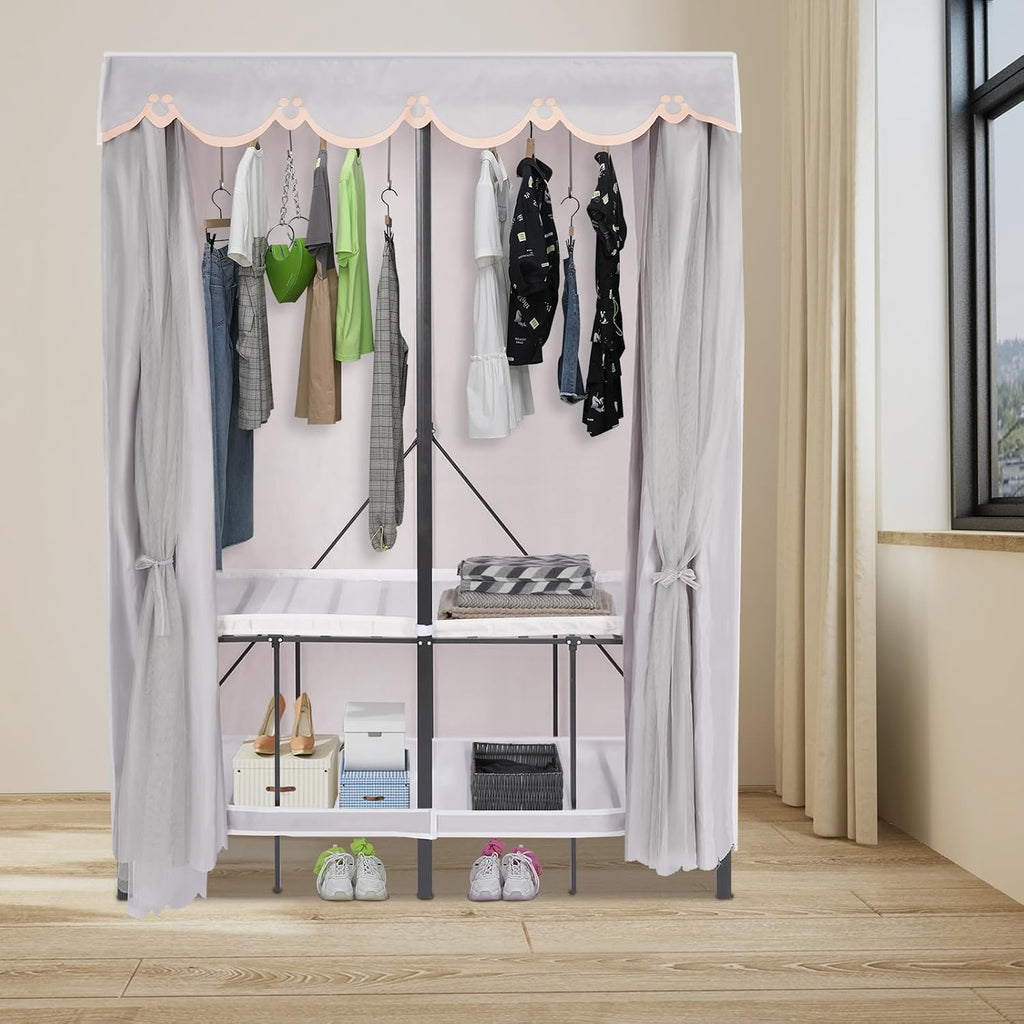 Portable Wardrobe Closet Rack, 1102lbs Heavy-Duty Foldable Garment Racks with Cover, Enclosed Curtain Armoires, for Hanging Clothes, Bedroom, 50 x 20.47 x 67.72inch