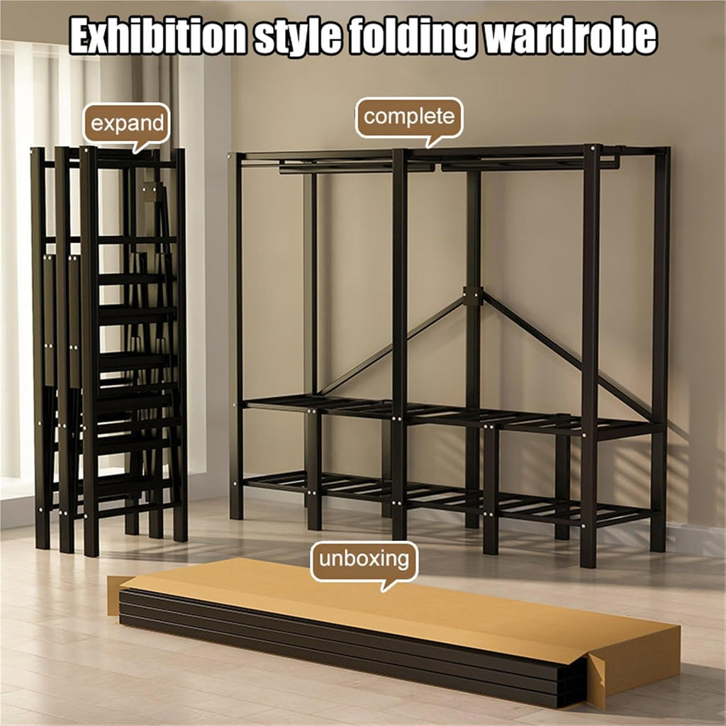 Portable Closet Rack Heavy-Duty Foldable Garment Racks With Cover,Freestanding Clothing Rack,Closet Organizer System,for Hanging Clothes Storaging Of Bedding(100CM)