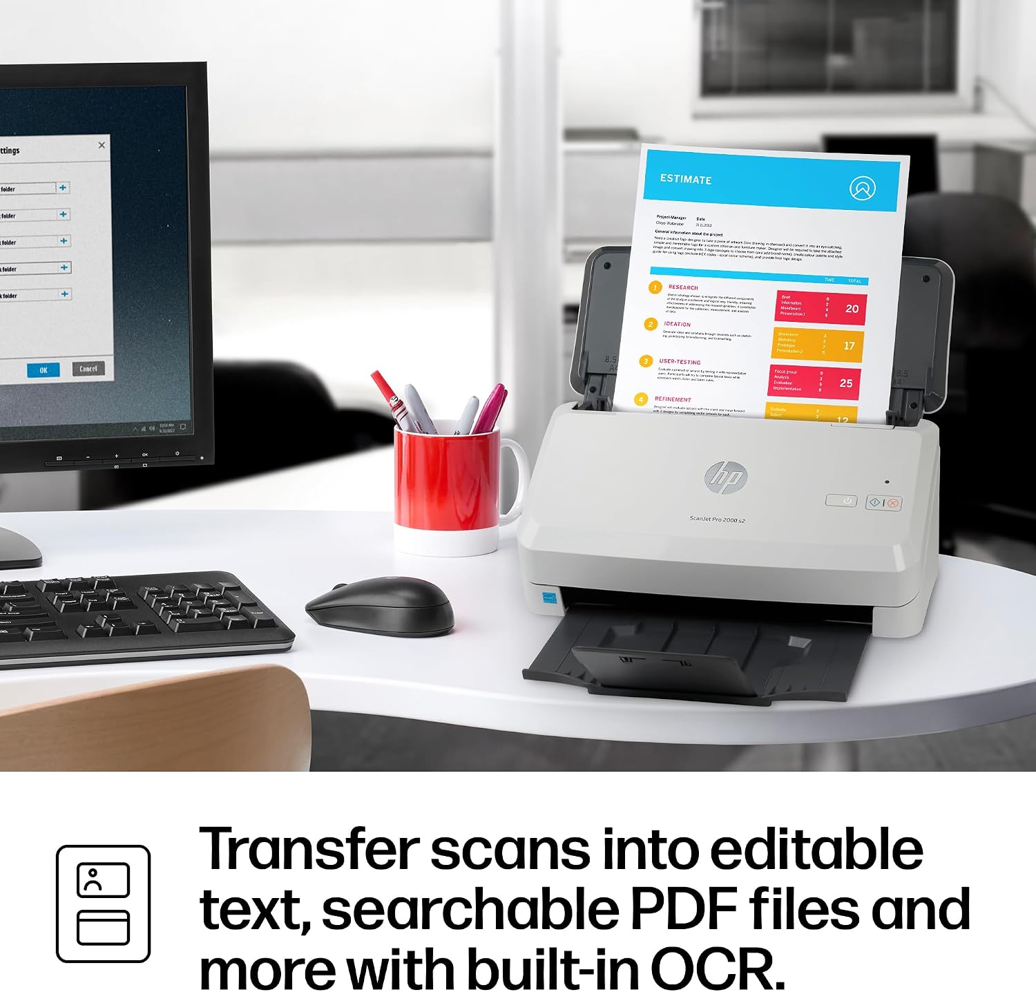 HP ScanJet Pro 2000 s2, Fast 2‑Sided Scanner with Auto Document Feeder, Best for Small Business (6FW06A)
